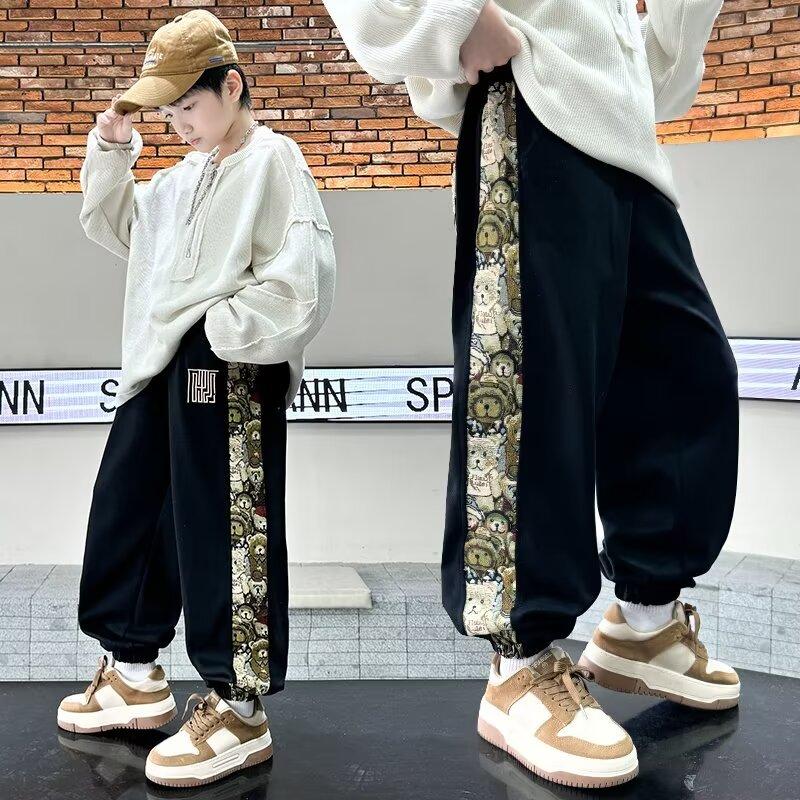 Children's Spring and Autumn Sports Pants 2025 New Bear Patchwork Loose Casual Big Kids Sweatpants Versatile Long Pants
