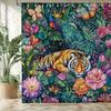 Экзотическая водонепроницаемая шторка для душа с защитой от плесени «Тигр и павлин» - Тропический цветочный дизайн для роскошного декора ванной комнаты