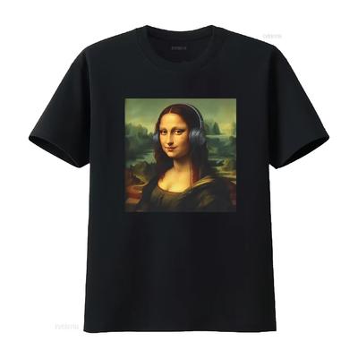 Артистичная футболка DJ Мона Лиза Streetwear Любитель музыки винтажная Стирка Мягкая одежда от графического дизайнера Немного Стильная мода