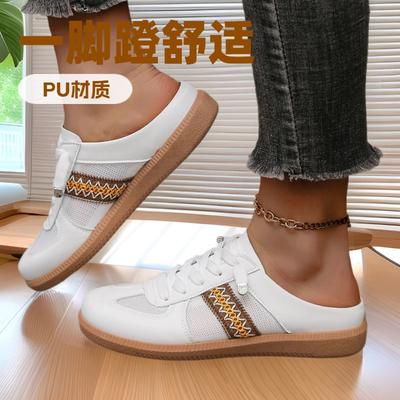 Большие размеры модных женских кроссовок Baotou half-drag 2025 года, весна и осень, новые легкие, простые и универсальные модные повседневные женские туфли