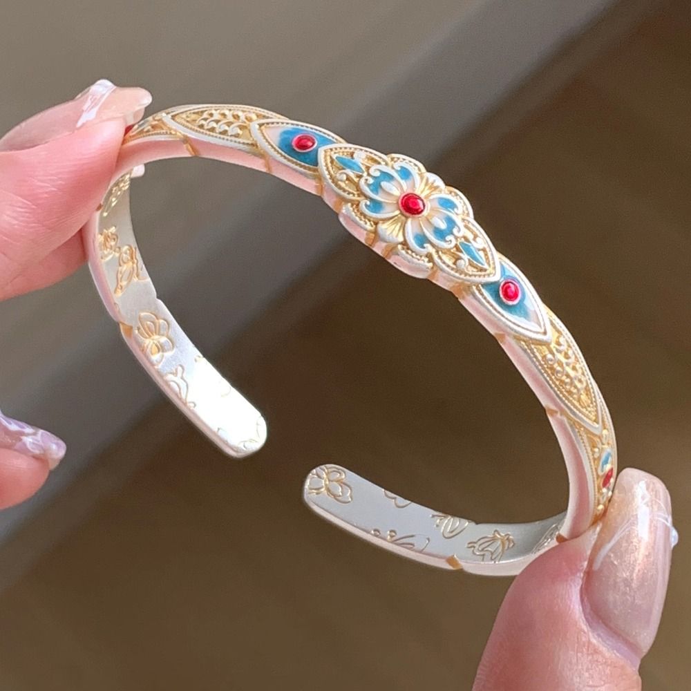 Цветок Эмаль Лотос Ручной Браслет Ручные Украшения Ретро Открывающееся Ручное Кольцо Студент