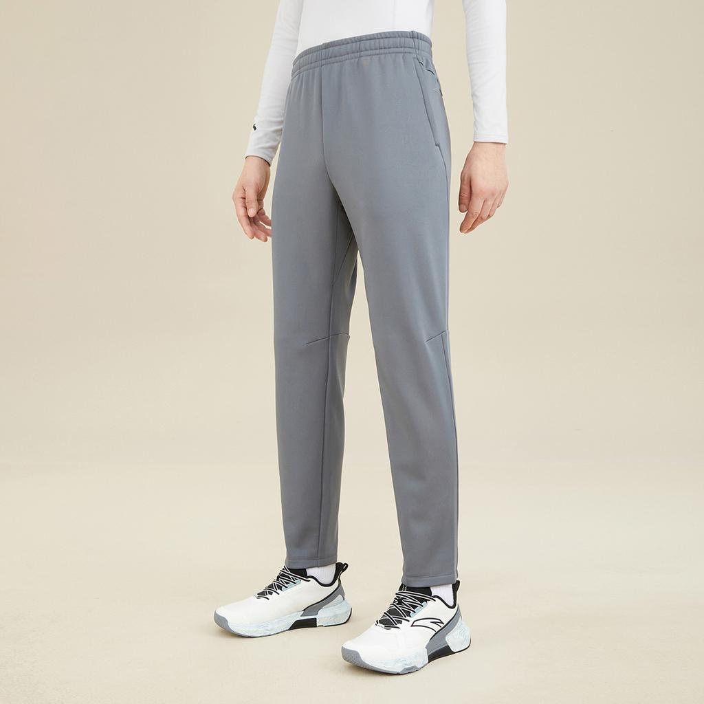 Anta Мужские спортивные штаны Running Series из флиса, теплые, прямые, трикотажные, низ, угольно-серый 952345301-1