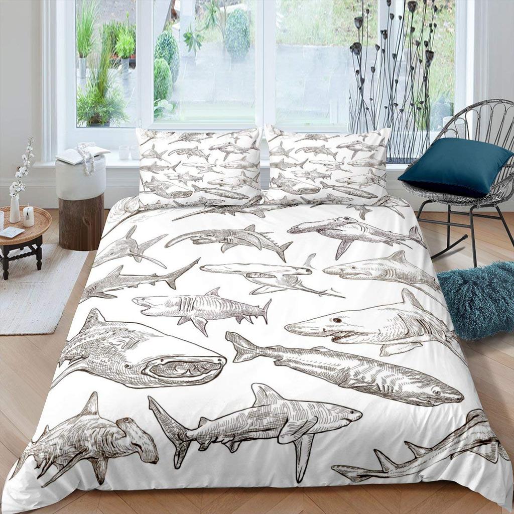 Teens Shark Duvet Cover Ocean Life Pattern Bedding Set for Kids Boys Girls Adult Dolphin Whale Comforter Cover Twin Queen Size