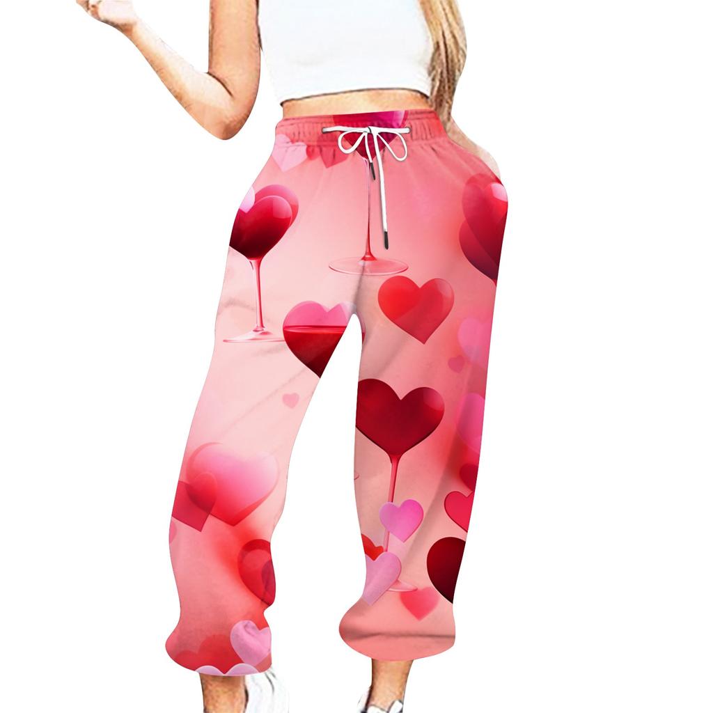 Женские повседневные брюки с принтом ко Дню святого Валентина и эластичной талией на завязках