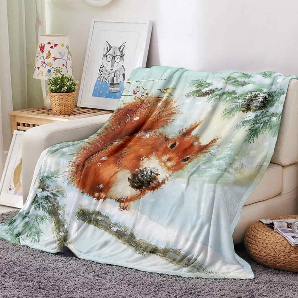 Winter Squirrel Pinecone Blanket Soft Throw Blanket For Home Bedroom Bed Sofa Travel Office Solid Christmas Blanket