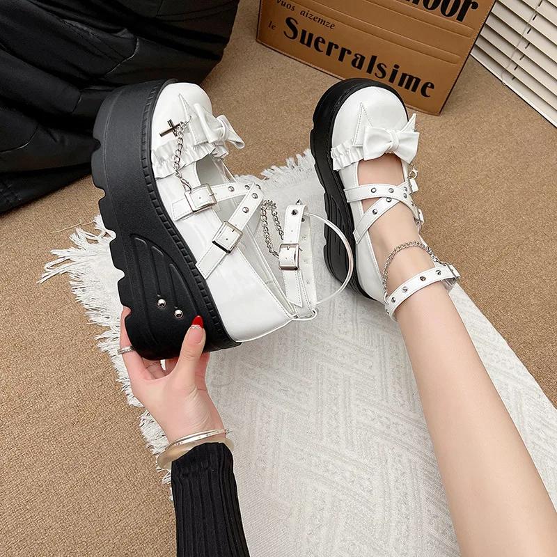 Women's Shoes Spicy Girl Dark Punk Style Sponge Cake Shoes 2026 New Subculture Thick Sole Height Increase COS Cultural Loafers42