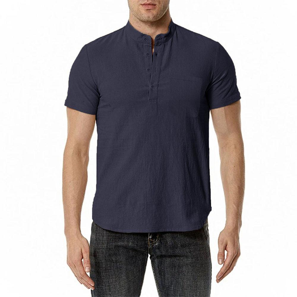 Летняя мужская хлопково-льняная футболка, пляжный стиль, короткий рукав, вырез хенли, отпуск, Гавайи, повседневная, легкая, дышащая, уютная, топы