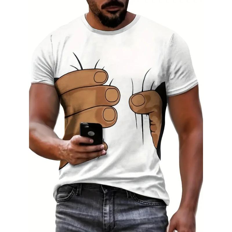 White funny men's T-shirt cartoon 3D printing summer casual short sleeved pullover fashionable T-shirt outdoor men's clothing