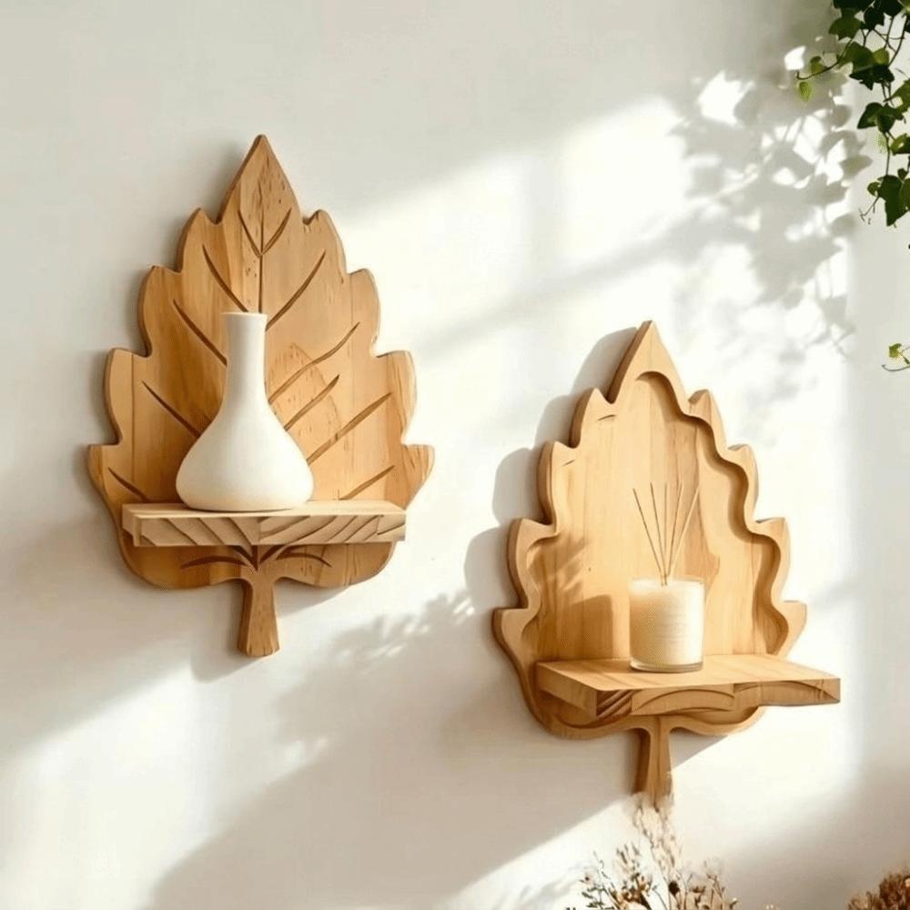 Nature Style Maple Leaf Wall Shelf Wooden Wall Mounted Leaf Shelf  for Living Room