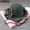 Women's Solid Color Autumn Winter Woolen Hats Ladies Bowler Hats Cute Hundred Bow Bucket Hats Fisherman Hats