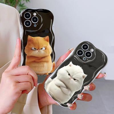 Для iPhone 16 15 14 13 12 Samsung S24 S23 S22 A06 A13 A14 A15 A16 A55 Redmi Note 13 12 Милый дизайн сердитого кота Мягкий волнистый край противоударный чехол для телефона