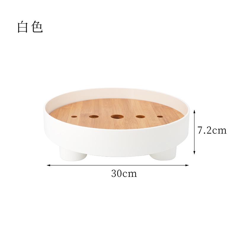 Japanese Style Simple Round Tea Basin Household Small Tea Tray Plastic Bamboo Drain Table Living Room Tray