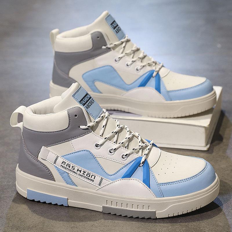 High-top Men's Shoes 2024 New Trendy Versatile Student Sports and Leisure Shoes Student Soft-soled Heightening Non-slip Flat Shoes
