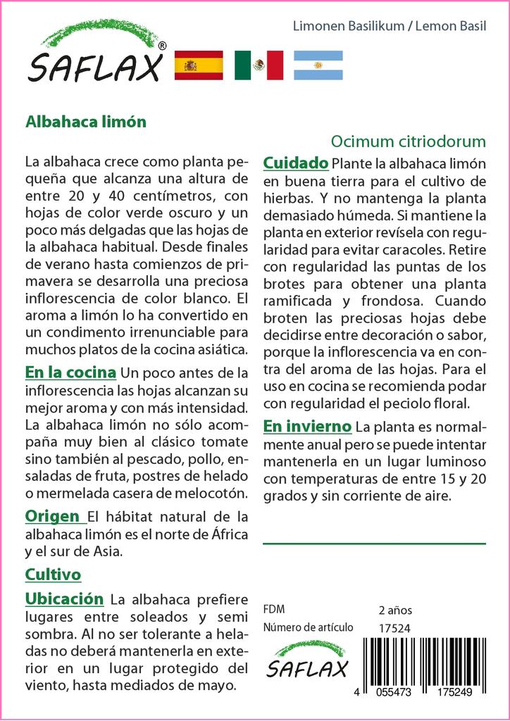 SAFLAX Garden in the Bag - Базилик лимонный - 200 семян - С субстратом в подходящем пакете - Ocimum citriodorum