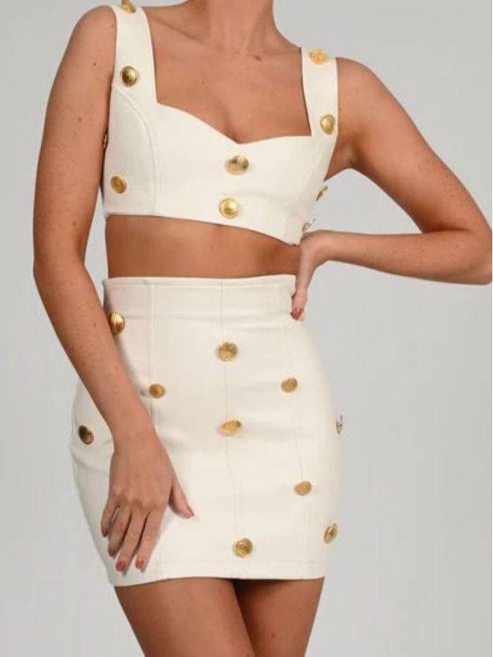 Европейская и американская женская мода высокого класса: Сексуальный топ на бретельках и юбка на бедрах из двух частей костюма