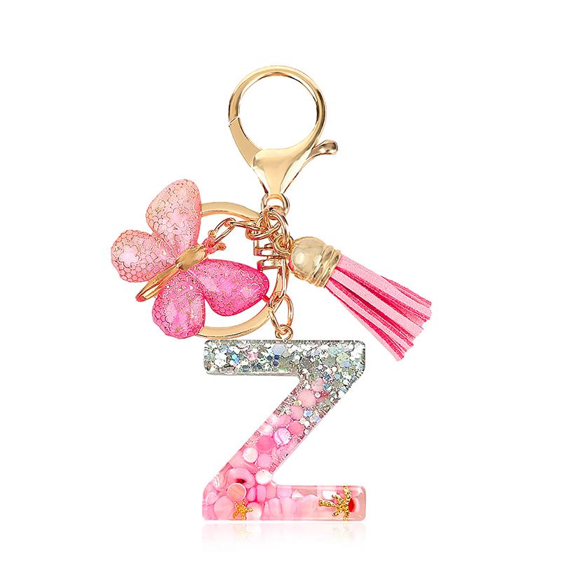 AZ Dreamy Sequin Letters Брелок для женщин Подвеска-бабочка с кисточками Инициал Брелок для кошелька Подвеска для сумок Амулеты Автомобильный брелок
