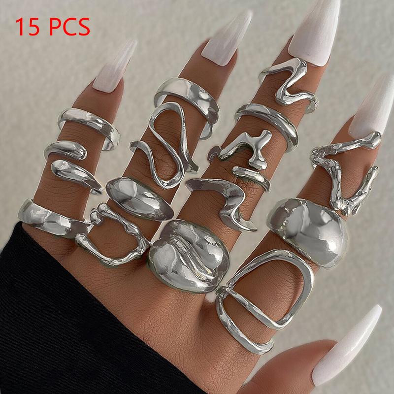 1Set Vintage Metal Rings For Women Men Gift Personalized Punk Hip Hop Irregular Exaggerated Knuckle Joint Rings