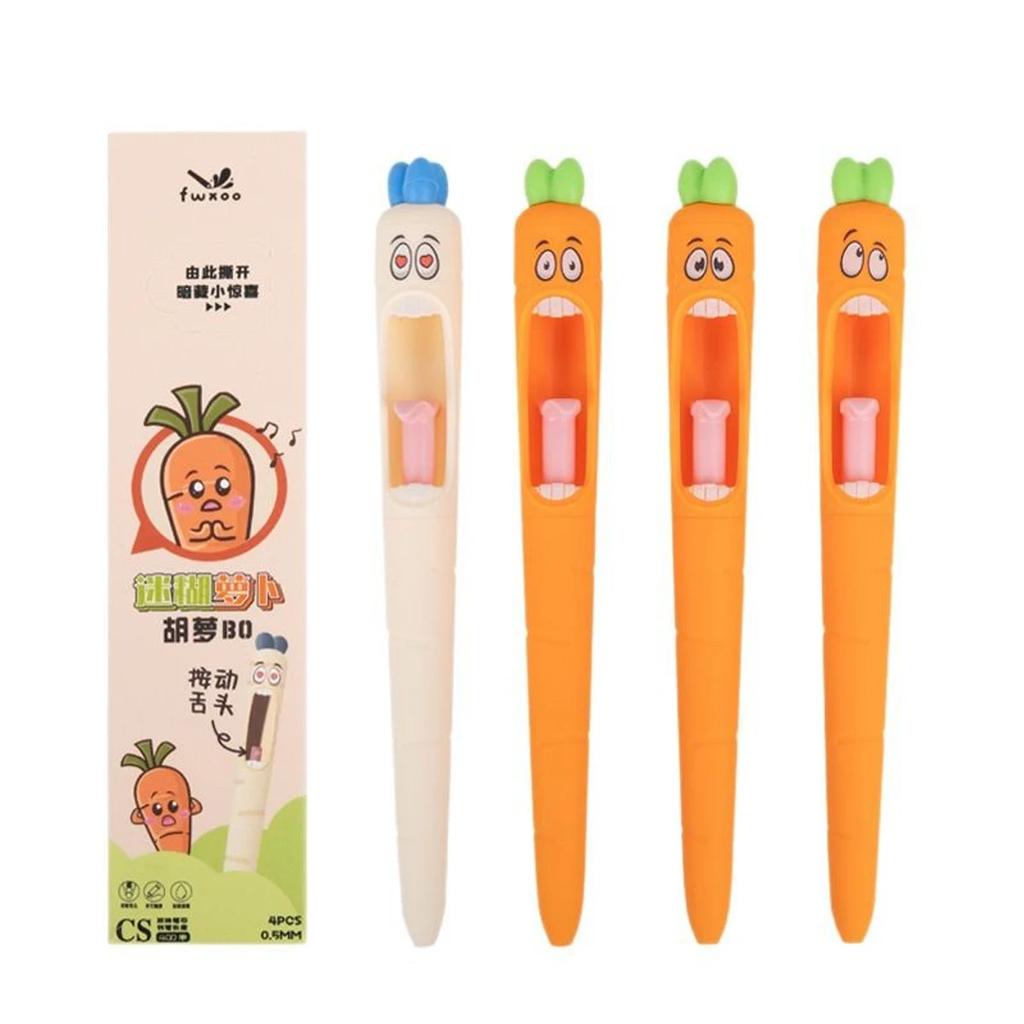 Cute Cartoon Kawaii Pens Carrot Shaped Gel Pen Design Retractable Tongue Refill Black Ink Pens Office School Stationery Gift