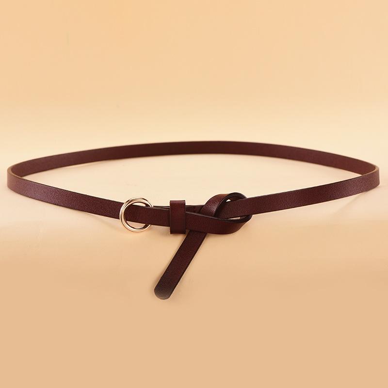 Simple Ring Knotted Thin Belt Women'S Leather Decorative Skirt Fashionable Cowhide Small Belt Red
