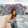1/2/3PCS Hand-Painted Transparent Umbrellas Stained Glass Print  Long Handle Romantic Unisex Rain Sun Protection Parasol