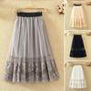 Woman's Mid-length Yarn Skirt Elastic Waist Printed Lace High Waist A-line Skirt Pleated Skirt Work Travel