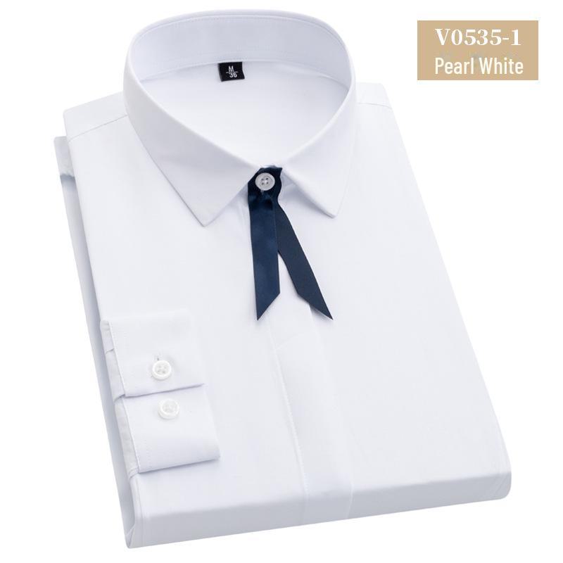 «Женская профессиональная рубашка облегающего кроя с длинным рукавом 2025 года — однотонная, микроэластичная, для весны и осени»