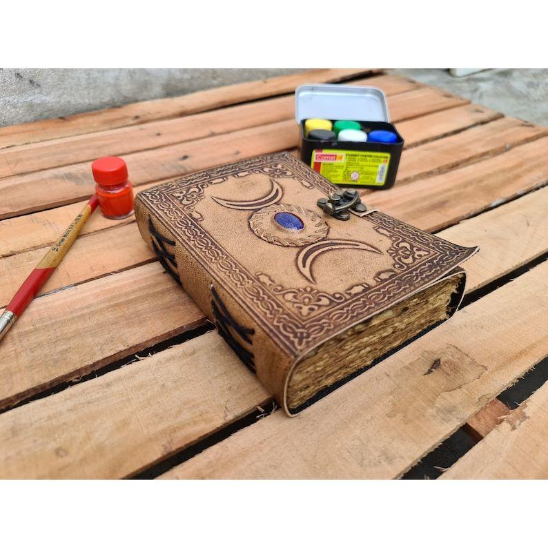 Кожаный журнал Журнал тройной богини Луны, Книга теней, Журнал снов, Кожаный гримуар, Викка, Подарок для мамы Подарок для него, подарок для нее