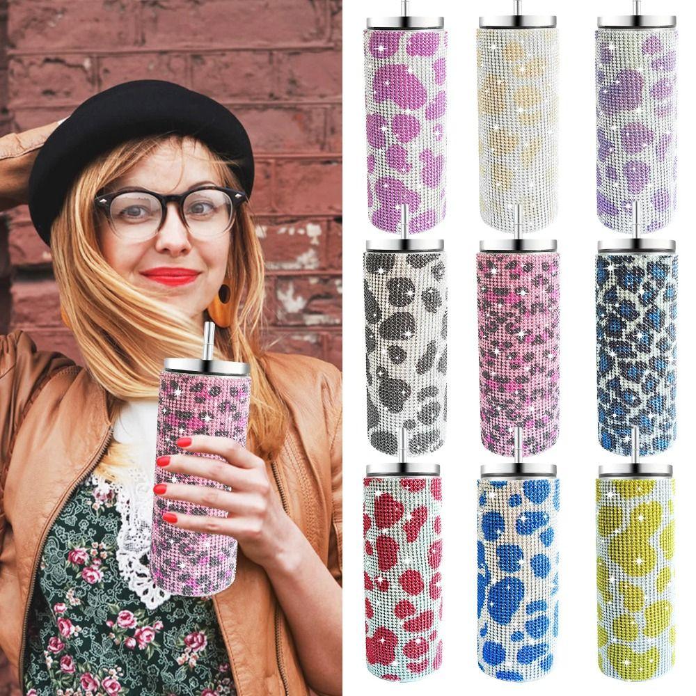 Блестящая кружка для кофе, дорожная, с леопардовым принтом, вакуумные фляги, посуда для напитков, прямой тамблер, для влюбленных