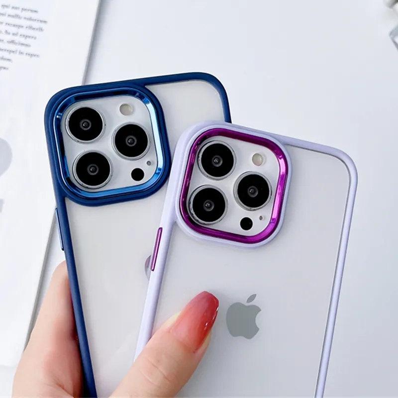 Luxury Silicone Bumper Clear Acrylic Shockproof Case For iPhone 14 13 12 11 Pro Max Metal Camera Ring Cover