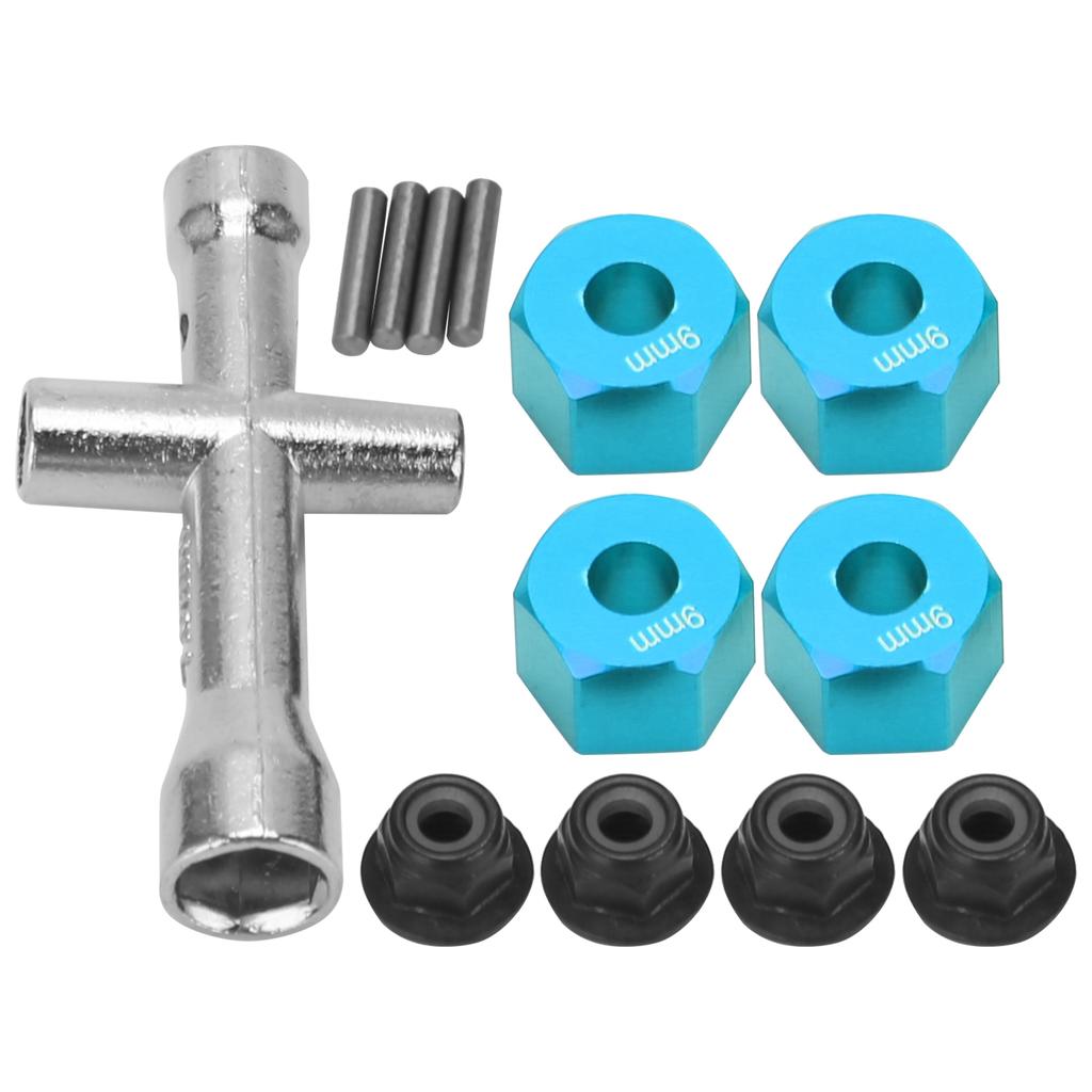 12mm Wheel Hex Hub Adapter 9mm Thick M4 Flange Lock Nuts Cross Wrench Set for 1 10 RC CarBlue