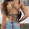 Leopard Pattern Women Tank Tops Backless Sexy Rave Outfits Sleeveless Cross Lace Up Bralette Crop Top Summer Streetwea