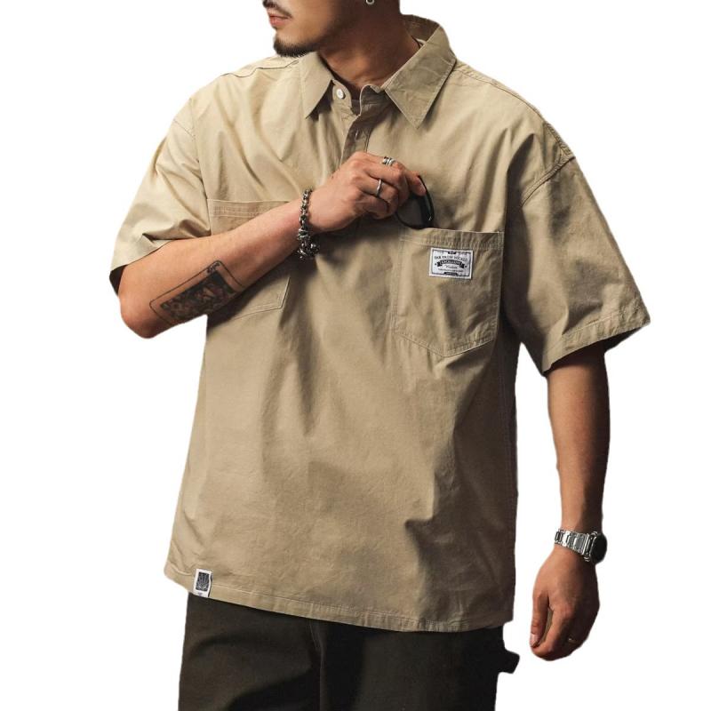 Short-sleeved Polo Shirt For Men In Spring And Summer Work Shirt Japanese Retro Lapel Half-sleeved Design T-shirt Handsome Shirt