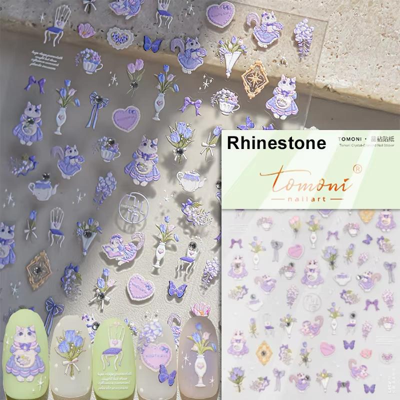 Cute Litter Bear Bowknot 5D Soft Embossed Reliefs Self Adhesive Nail Art Stickers Retro Black White Lace 3D Manicure Decals
