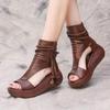 Retro Roman Sandals Women's Summer High Heel Fashion Shoes Women's High Top Wedge Heel Boots Platform Fish Mouthed Sandals