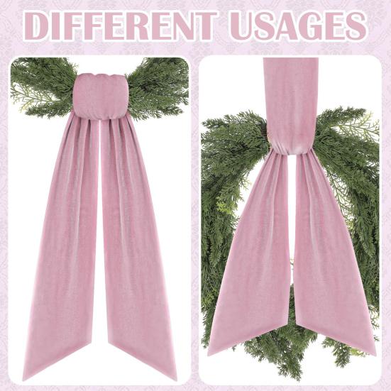 2 Pcs Christmas Velvet Wreath Sash for Front Door Blank Plain Garland Sash Accessories for Anniversary Wedding Party Indoor Outdoor Home Decor