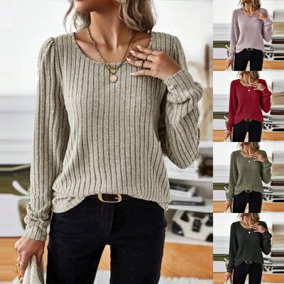 Женский модный повседневный однотонный свободный топ с круглым вырезом и длинными рукавами