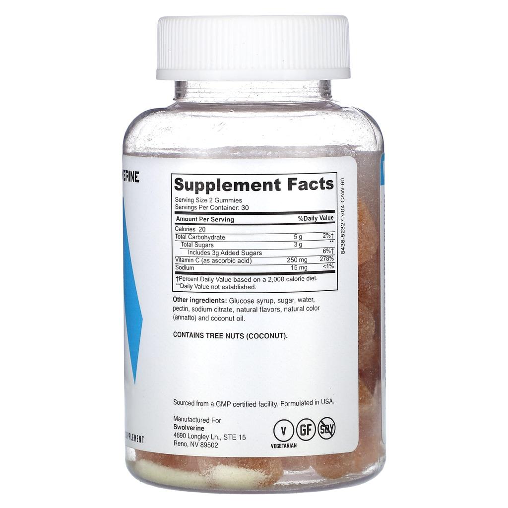 Swolverine, Витамин С, 60 жевательных конфет