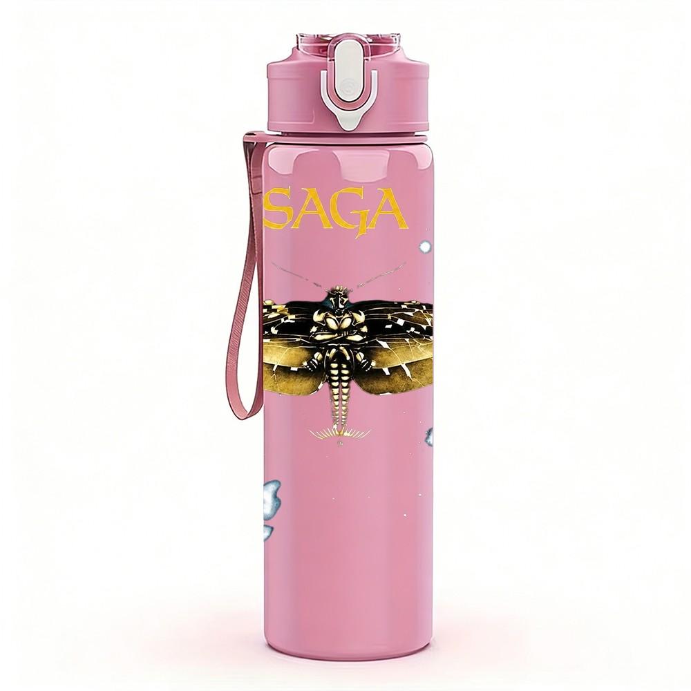 1PC Saga Yellow Text 750ml sports water bottle leakproof straw lid outdoor office home