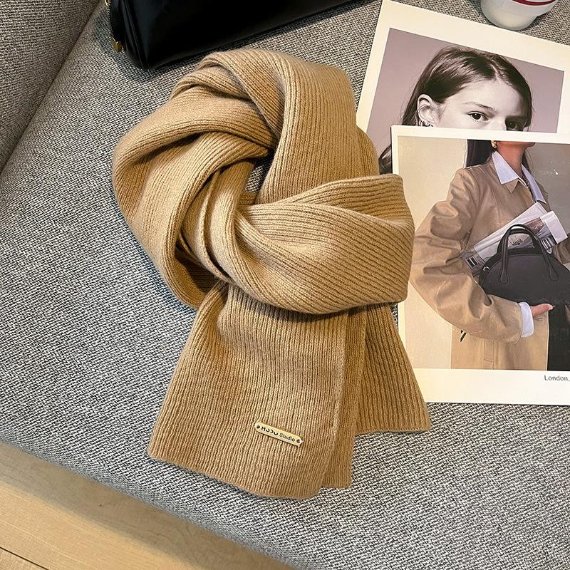 100 Pure Wool Scarf Wool Camel Beige Warm Knitted Scarf Versatile Men's and Women's Scarves