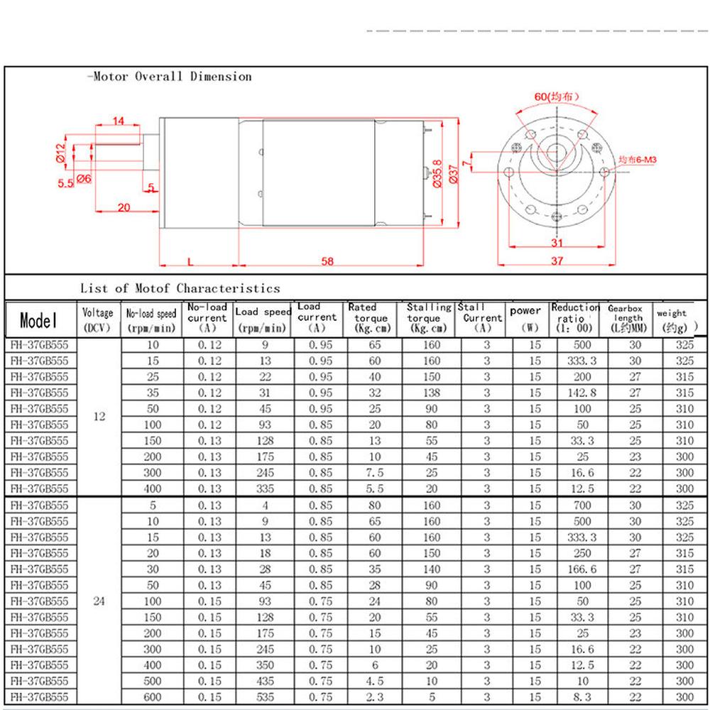 12 В/24 В 35 Вт микро-мотор-редуктор постоянного тока с регулируемой скоростью по часовой/против часовой стрелки, большой малошумный электродвигатель