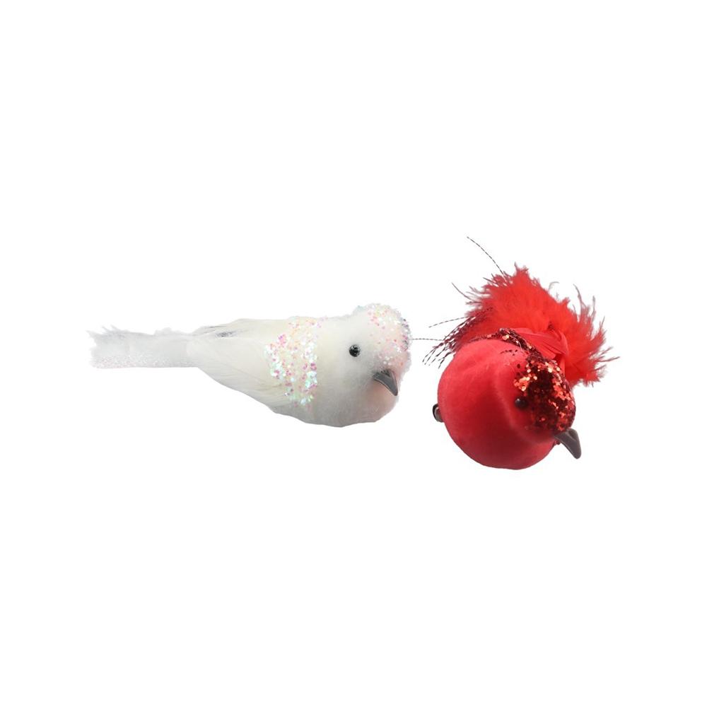 2Pcs Clip-On Artificial Red Birds with Glitter Feather Simulation Feather Birds Home