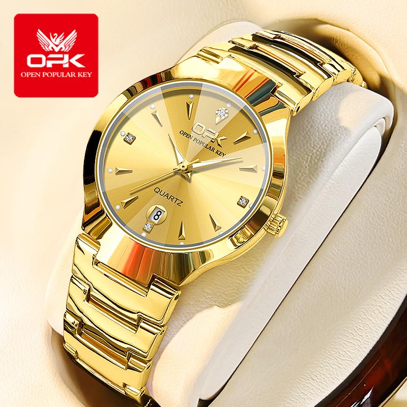 OPK 8105 Men's Watches Diamond Design Waterproof Date Quartz Wristwatch for Men Stainless Steel Strap Original Watch