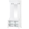 Standing Coat Rack with Mirror Shoe Rack 4 Hooks Wood 80x40x170cm White