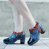 Genuine Leather Patchwork High Heels Retro Embossed Hand-painted Pumps Versatile Women's Shoes