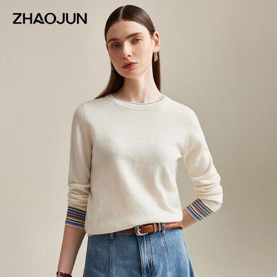 Женский кашемировый свитер Zhaojun с имитацией двойки, цветные блоки, полоска
