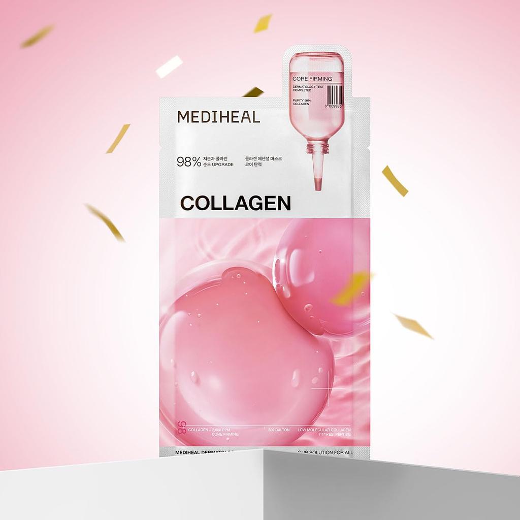 MEDIHEAL OFFICIAL Collagen Essential Mask Texture Rich in Hyaluronic Moisturizing Skincare Sheet Face Face Pack (10 sheets) - Elasticity, Care, Serum,