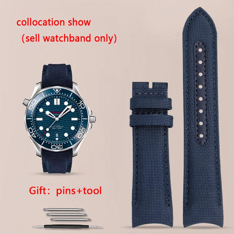 Изогнутый ремешок для часов Omega Seamaster 300, нейлоновый холщовый браслет для Seiko Rolex Water Ghost, 20 мм 22 мм