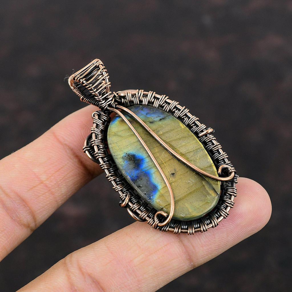 Labradorite Pendant Copper Wire Wrapped Pendant Labradorite Gemstone Jewelry Handmade Designer Pendant Copper Wire Wrap Jewelry Gift For Him