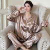 2025 Spring Women's Pajamas Set Silk Solid Long Sleeve Sleepwear Leisure Nightwear Pyjamas for Women Homewear