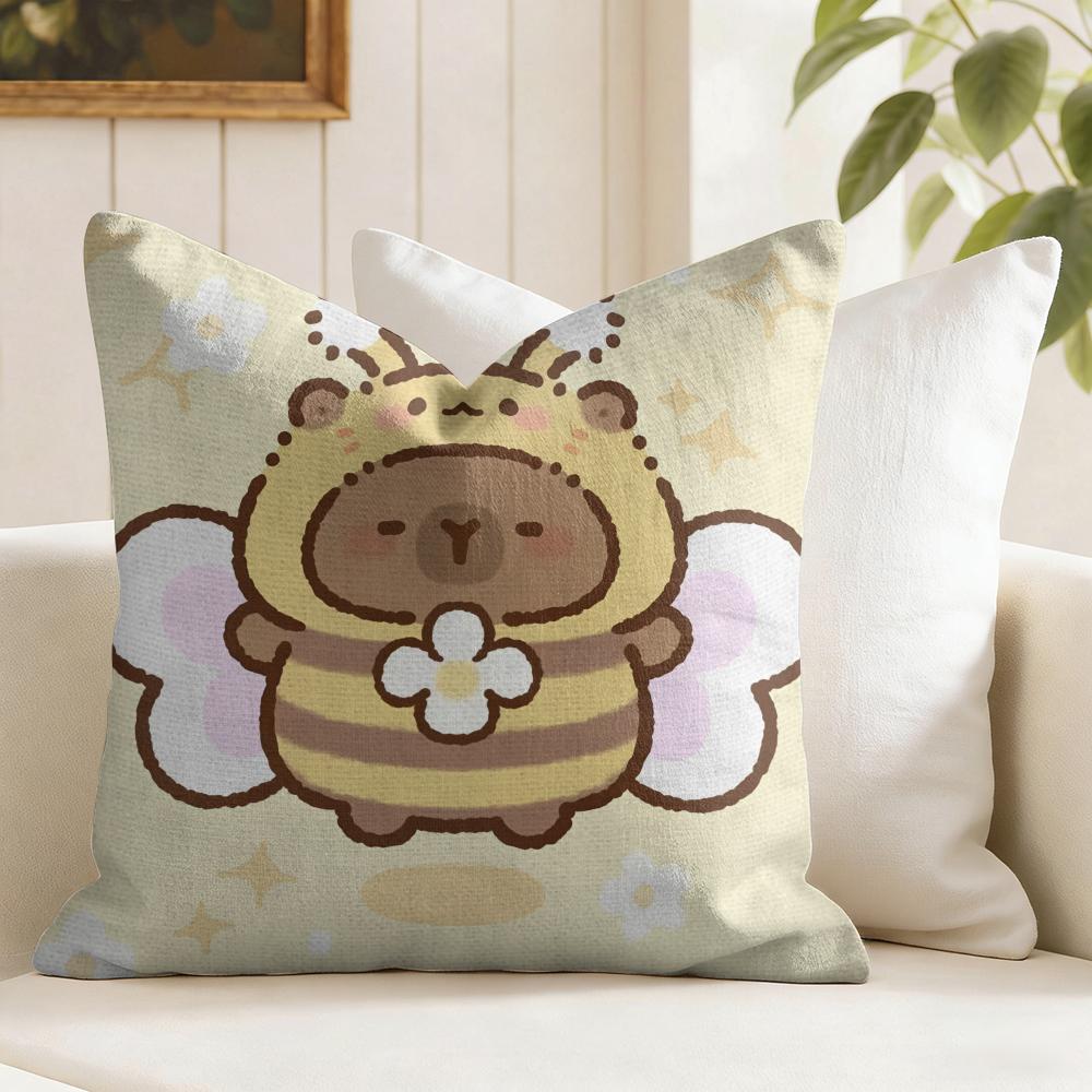 Cute Capybara Cushion Cover Natural Linen Double Sided Print Throw Pillow Case for Sofa Couch Home Decor